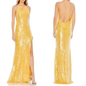 Worn once 0 Mac Duggal yellow sequin dress